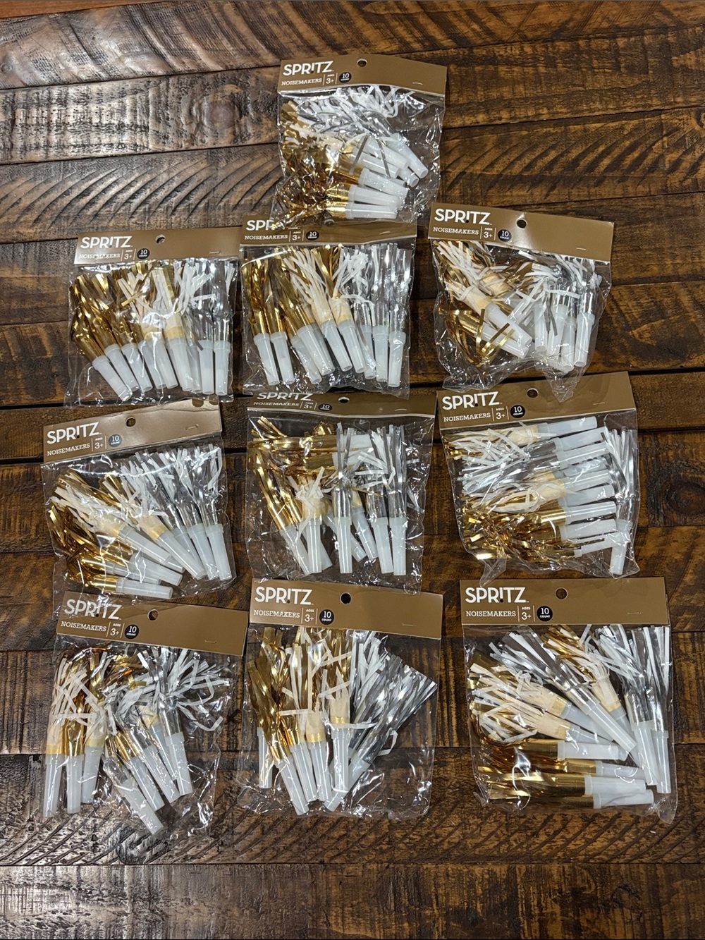 100 Spritz Gold and White Party Noisemakers - Festive Pack